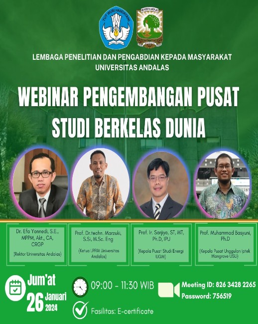 Webinar Pengembangan Pusat Studi Berkelas Dunia di lingkungan Universitas Andalas