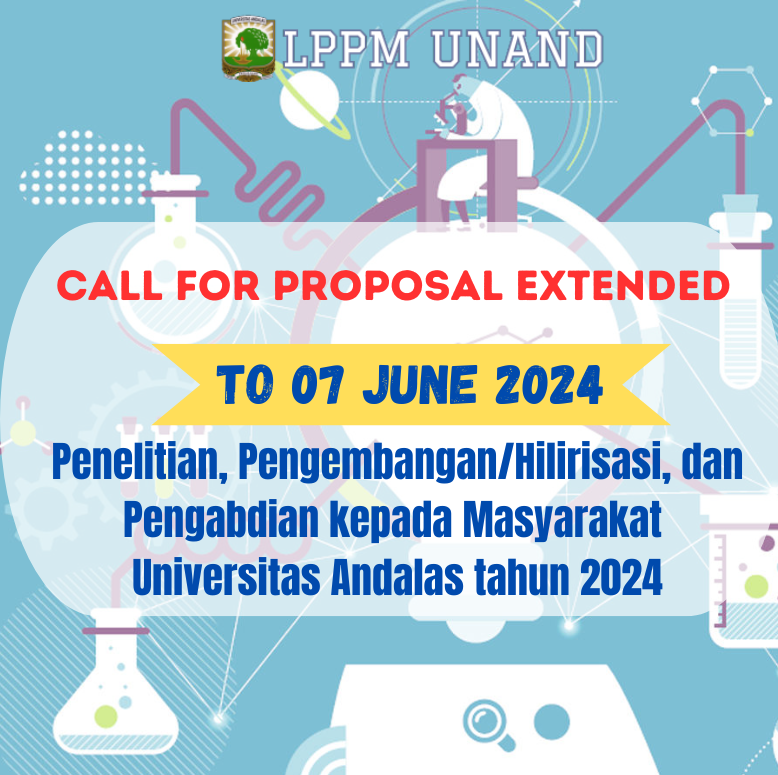 [DEADLINE EXTENDED] Call for Proposal Penelitian, Pengembangan/Hilirisasi, dan Pengabdian kepada Masyarakat Universitas Andalas tahun 2024