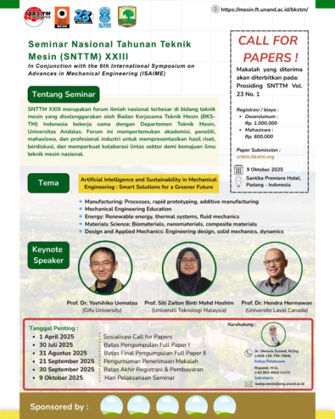 Call For Papers Seminar Nasional Tahunan Teknik Mesin (SNTTM) XXIII ...