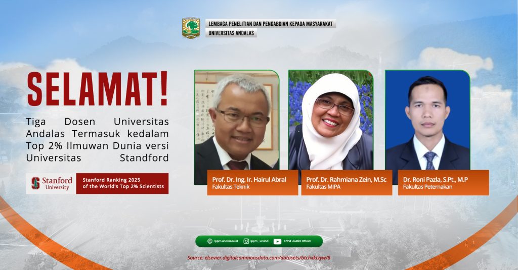 Tiga Dosen Universitas Andalas Masuk Daftar 2% Ilmuwan Terbaik Dunia Versi Stanford