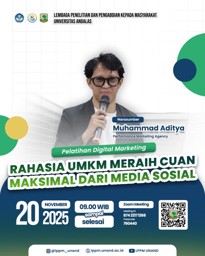 Webinar Pelatihan Digital Marketing dengan tema “Omset Melejit: Rahasia UMKM Raih Cuan Maksimal dari Media Sosial