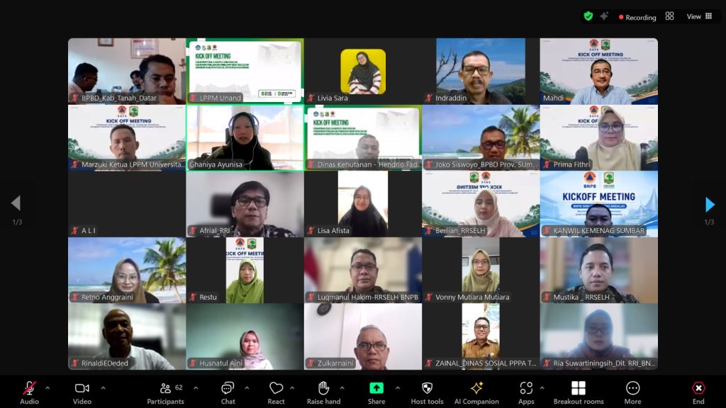 LPPM Universitas Andalas dan BNPB Gelar Kick Off Meeting Pendampingan Pascabencana di Tanah Datar dan Pesisir Selatan